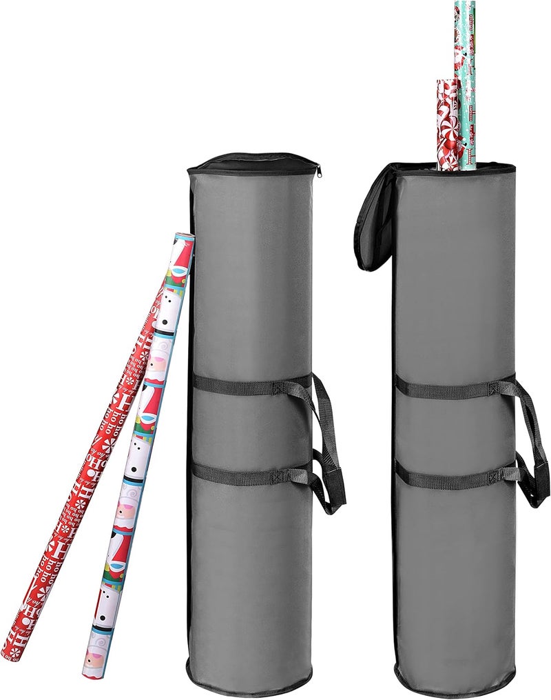 ProPik Wrapping Paper Storage Bag | Gift Wrap Holder Organizer | 2 Pack Store Up to 48 Rolls 40 Inch Long | Heavy Duty 600D Oxford Material Holiday Container | Top & side handles (Gray) - Image 1